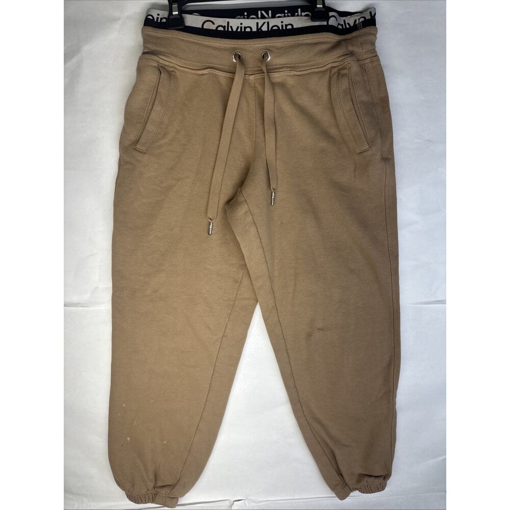 Calvin Klein Performance Sweatpants Small, Beige, Fleece, Vertical Logo